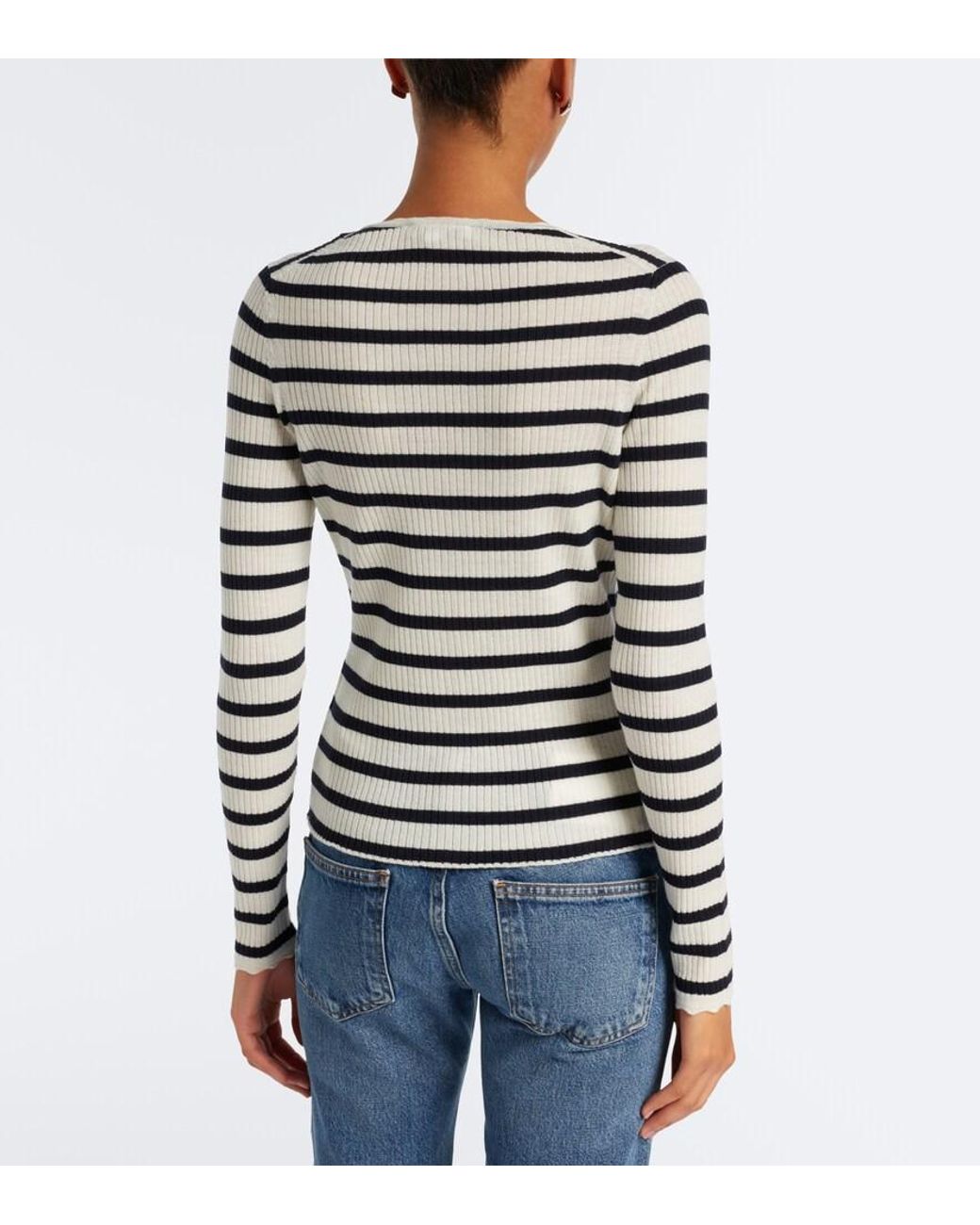 Veronica Beard White Anwin Striped Wool Cardigan