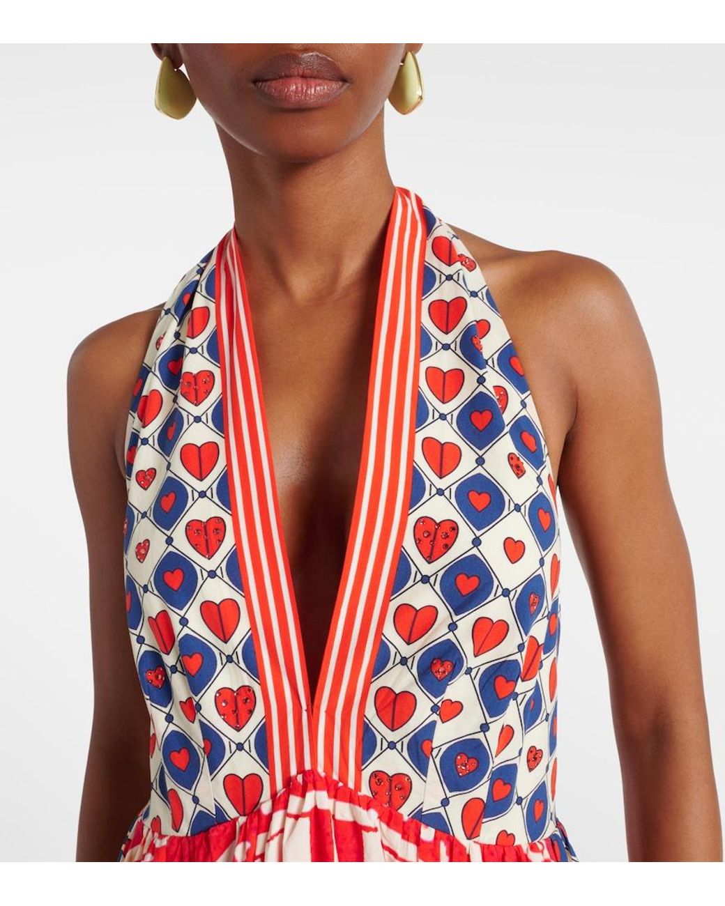 Camilla Red Halterneck Cotton Poplin Maxi Dress