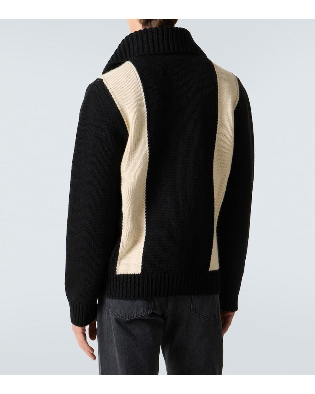 Valentino Black Intarsia Virgin Wool Zip-Up Cardigan for men