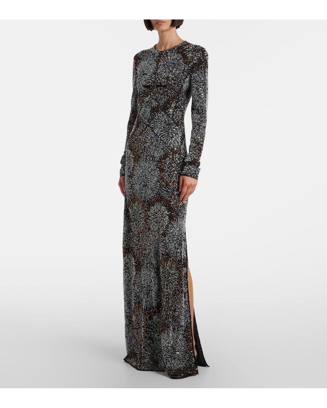 Rabanne Gray Embellished Caped Gown
