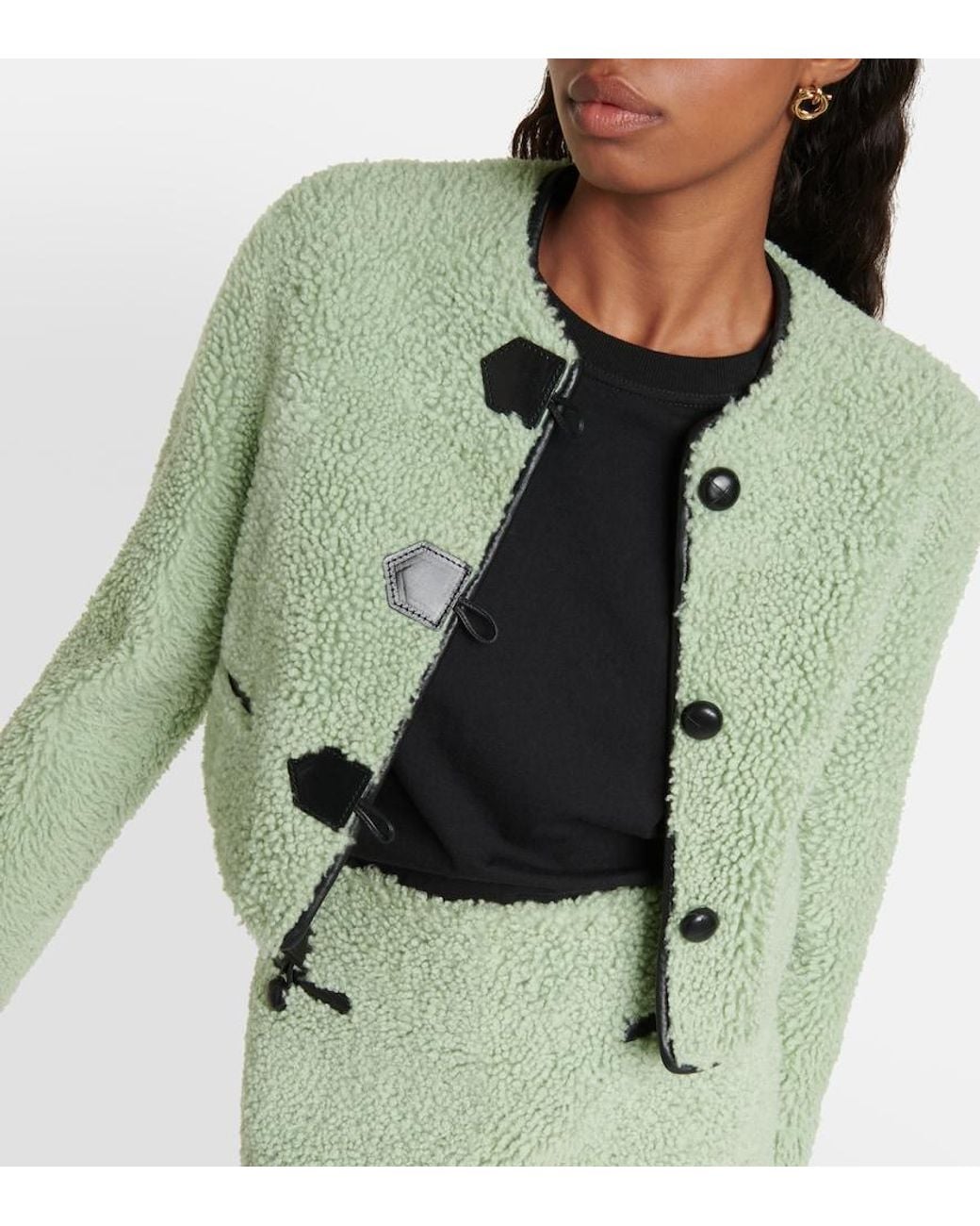 Blancha Green Leather-Trimmed Shearling Jacket