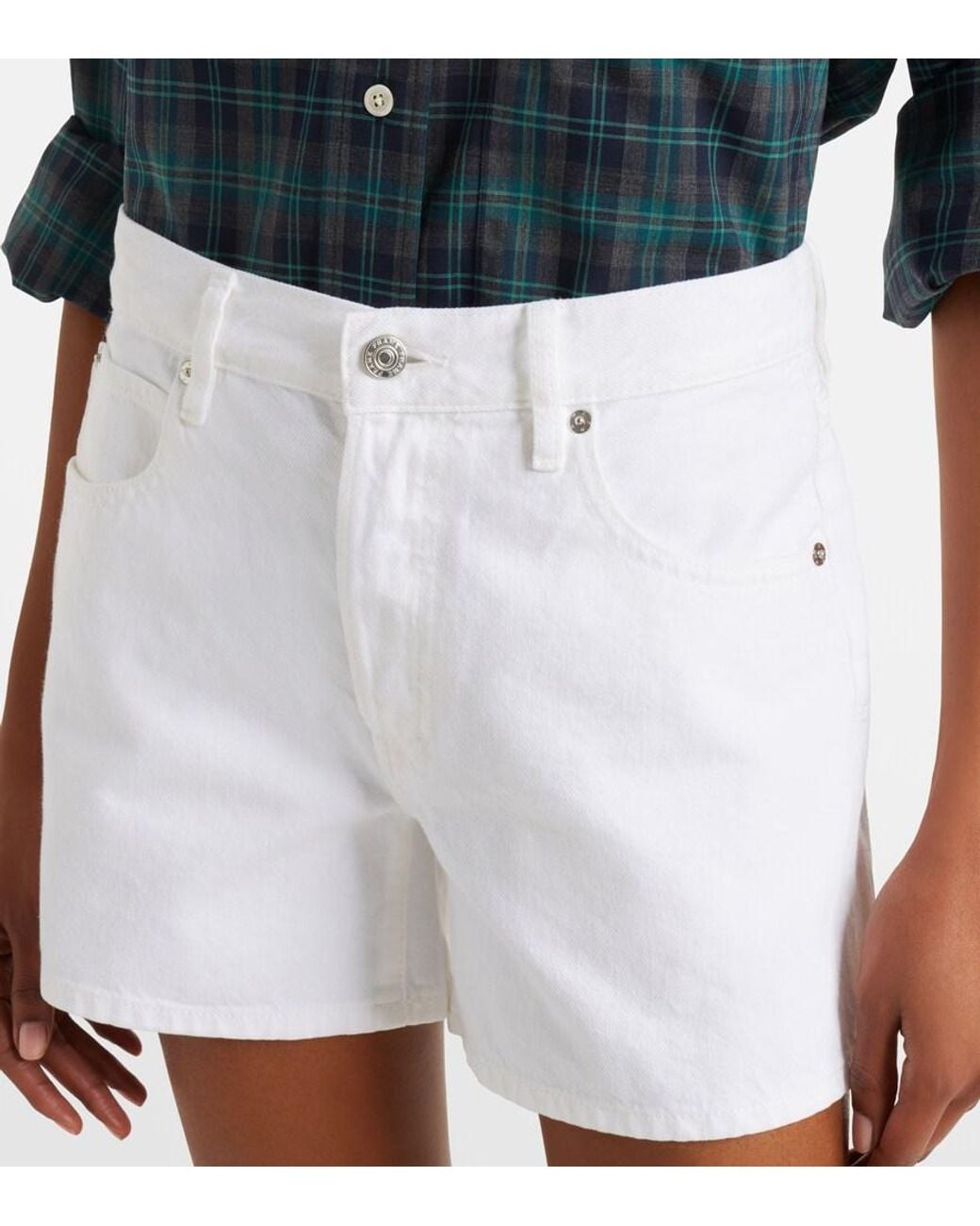 FRAME White The Long Hang Denim Shorts
