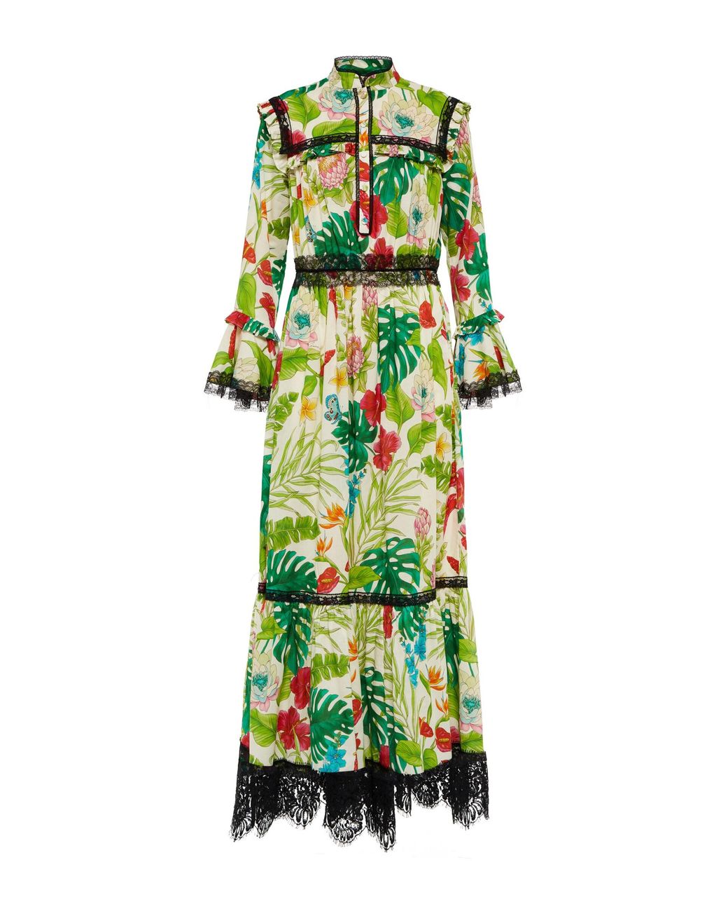 Gucci Floral Cotton Maxi Dress in Green | Lyst