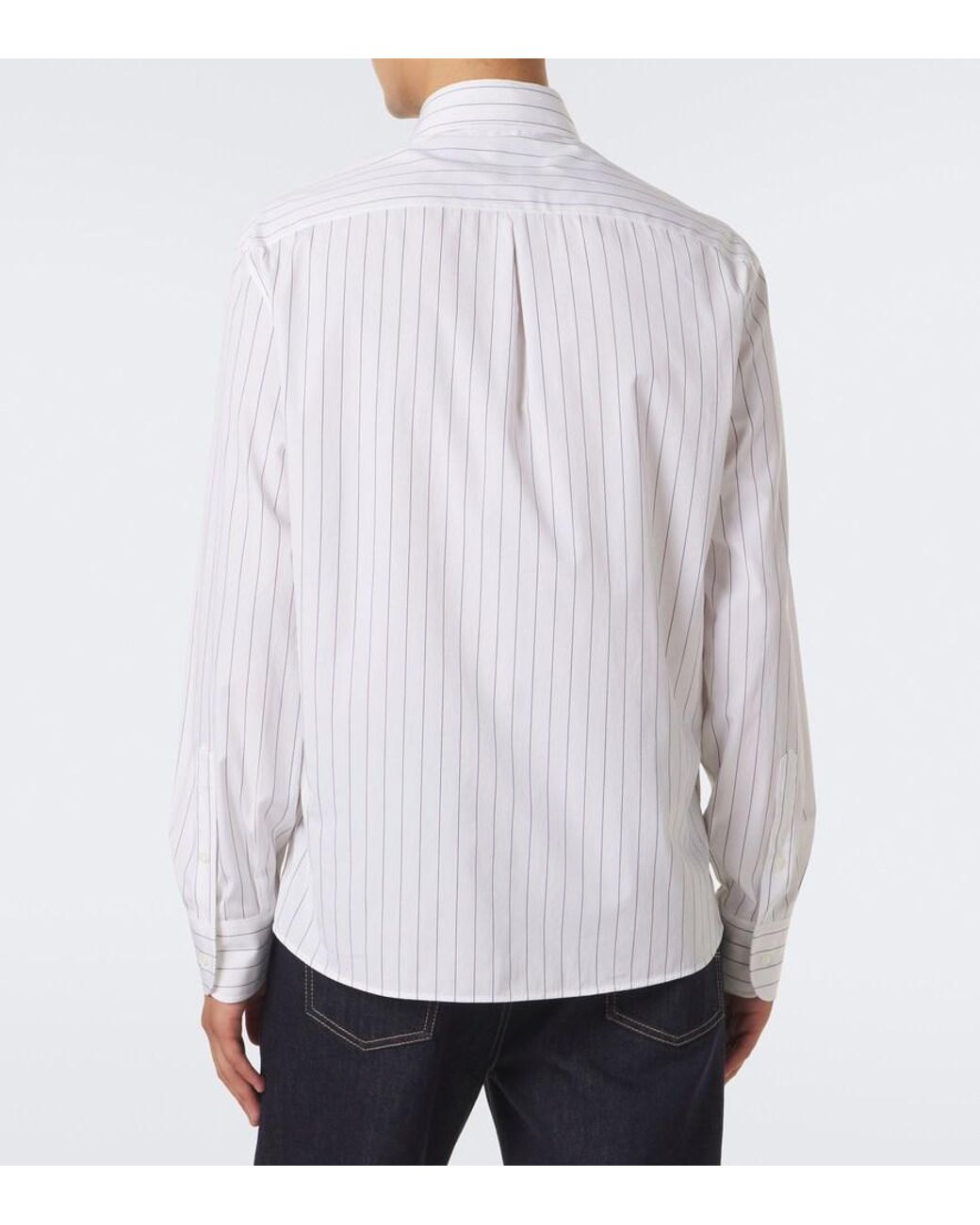 Brunello Cucinelli White Pinstriped Cotton Poplin Shirt for men