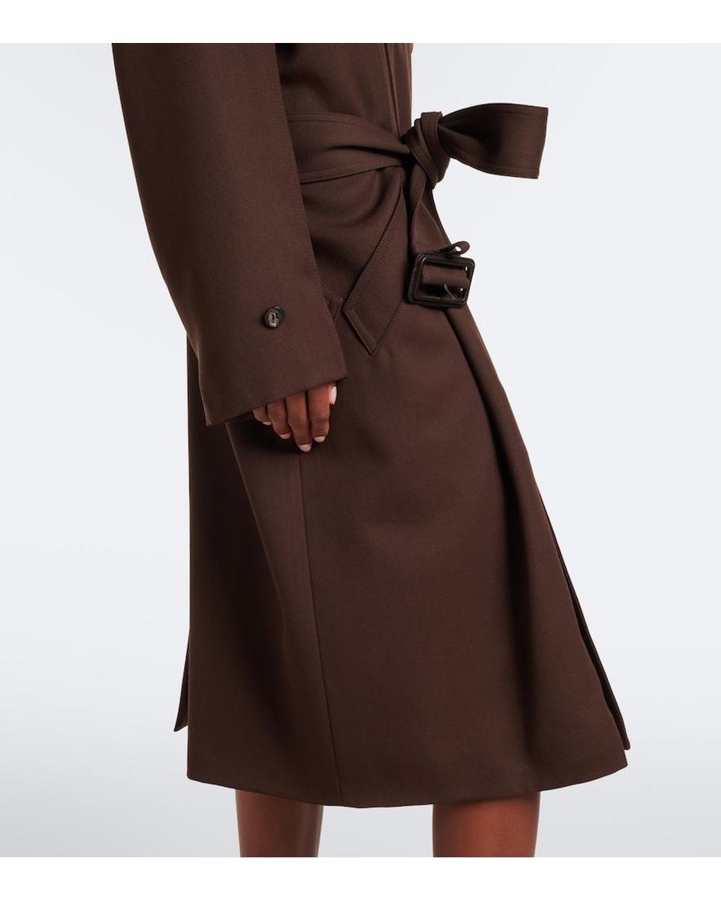 Saint Laurent Brown Double-Breasted Wool Trench Coat