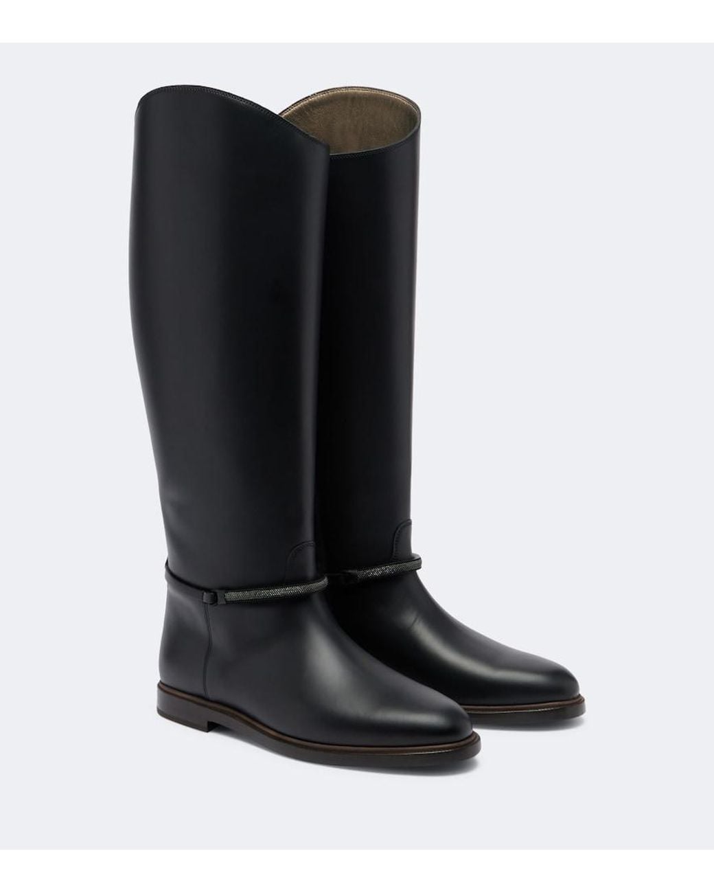 Brunello Cucinelli Black Monili Leather Knee-High Boots