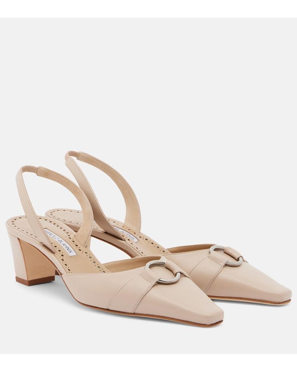 Manolo Blahnik Natural Trixa Leather Slingback Pumps