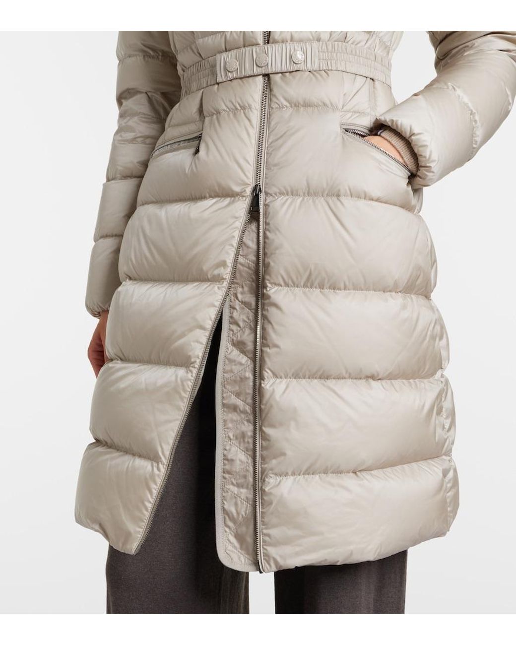 Moncler Natural Boedic Shearling-Trimmed Down Coat