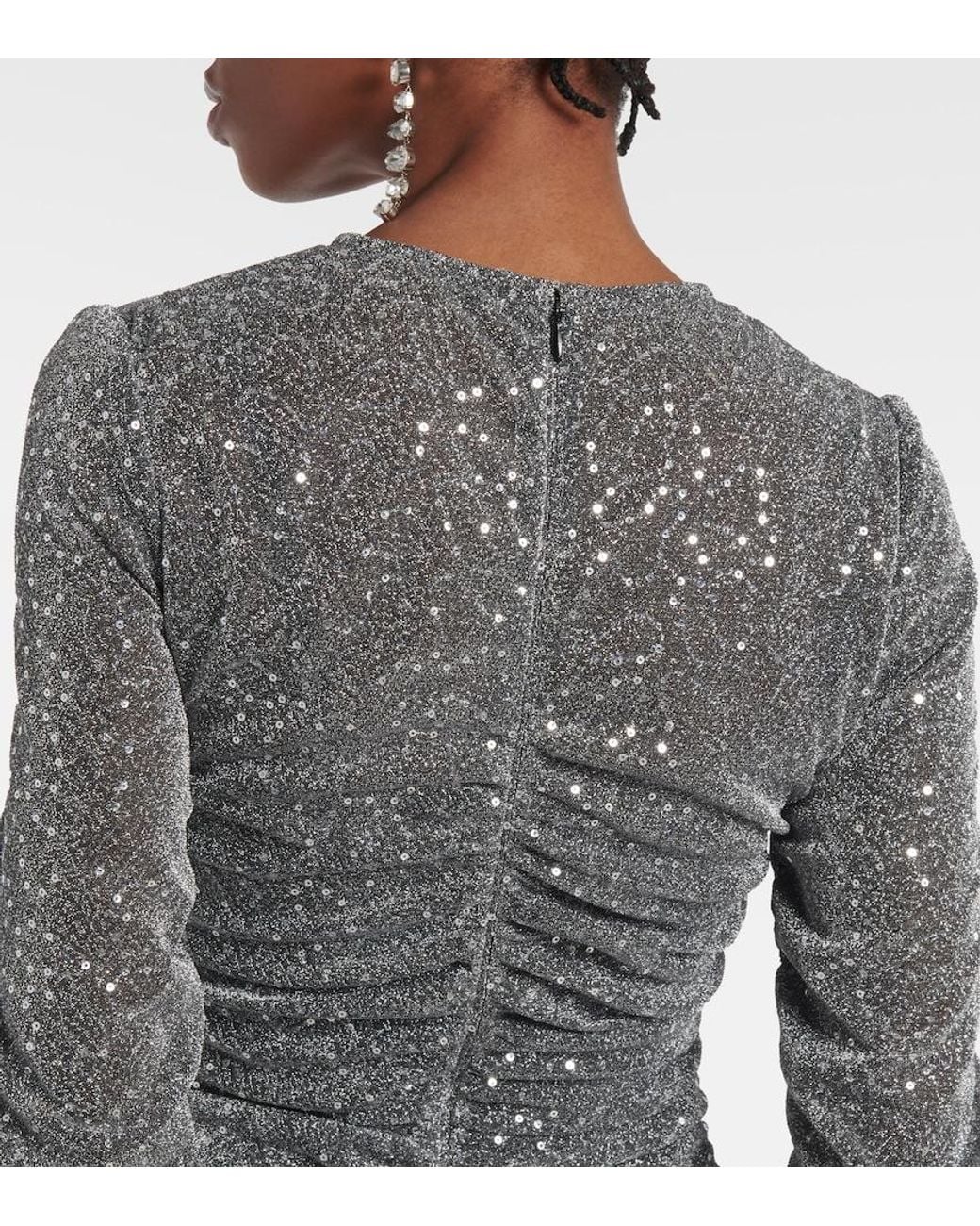 Dolce & Gabbana Gray Sequined Ruched Midi Dress