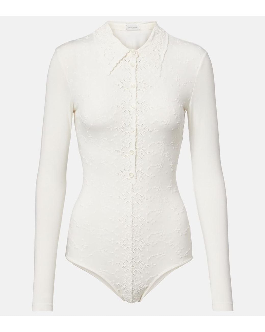 Magda Butrym White Embroidered Cotton-Blend Bodysuit