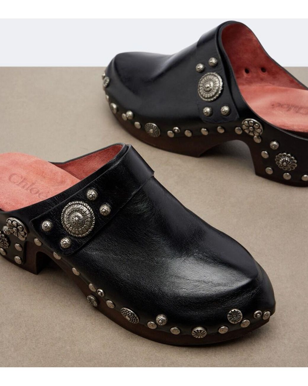 Chloé Black Talis Studded Leather Clogs