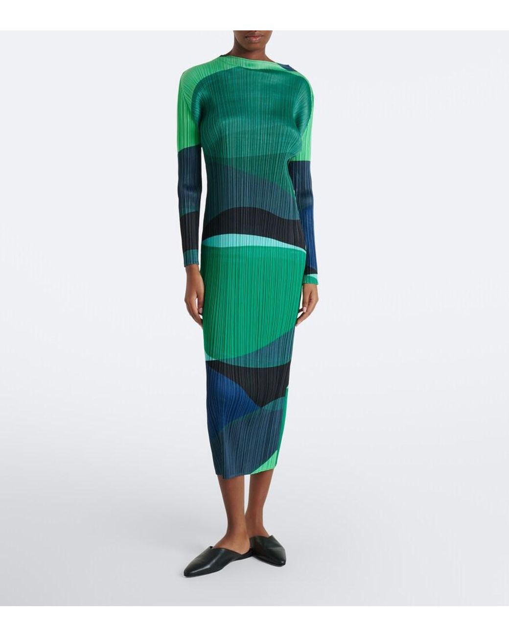Pleats Please Issey Miyake Green Orbit Pleated Midi Dress