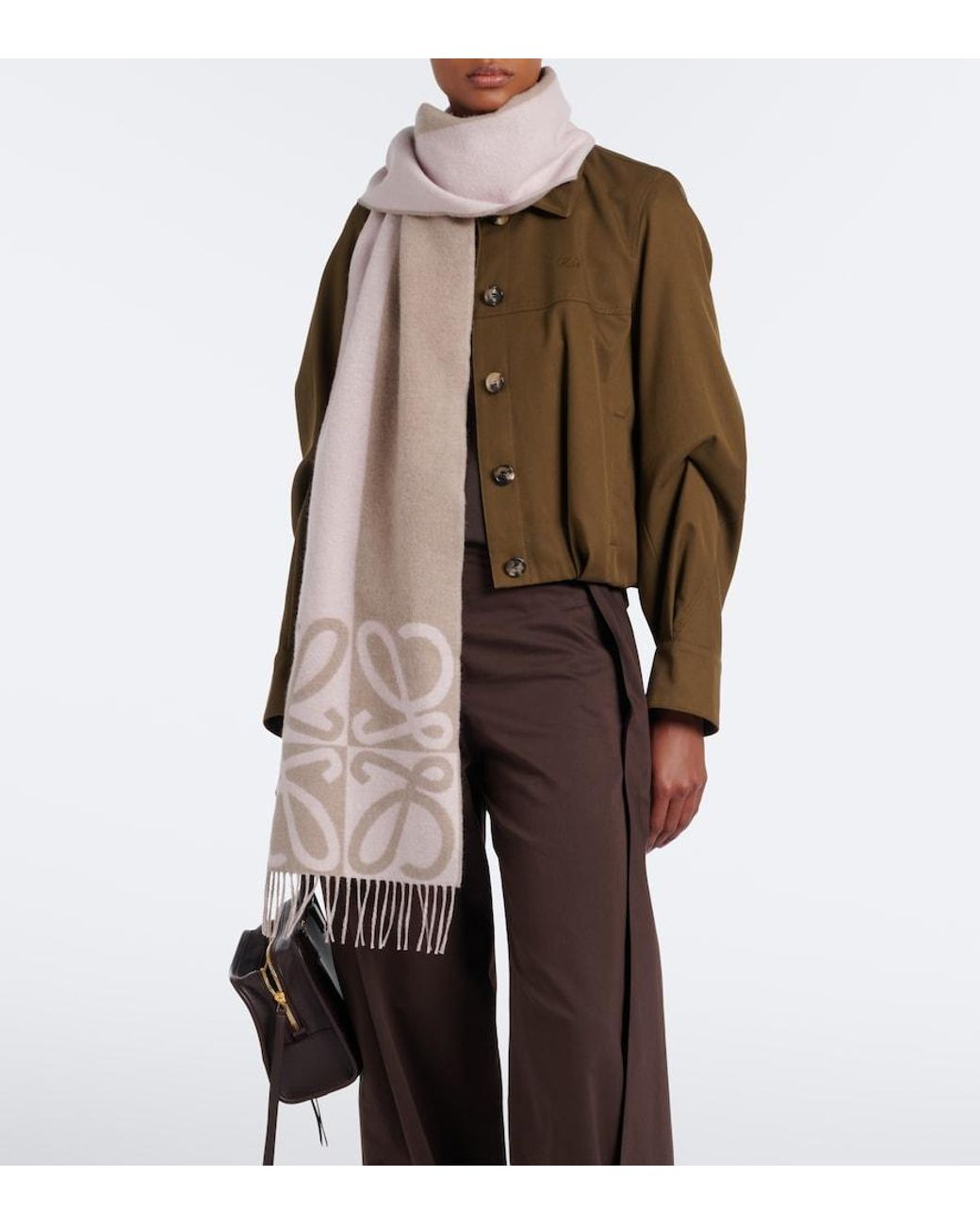 Loewe White Anagram Wool And Cashmere Scarf