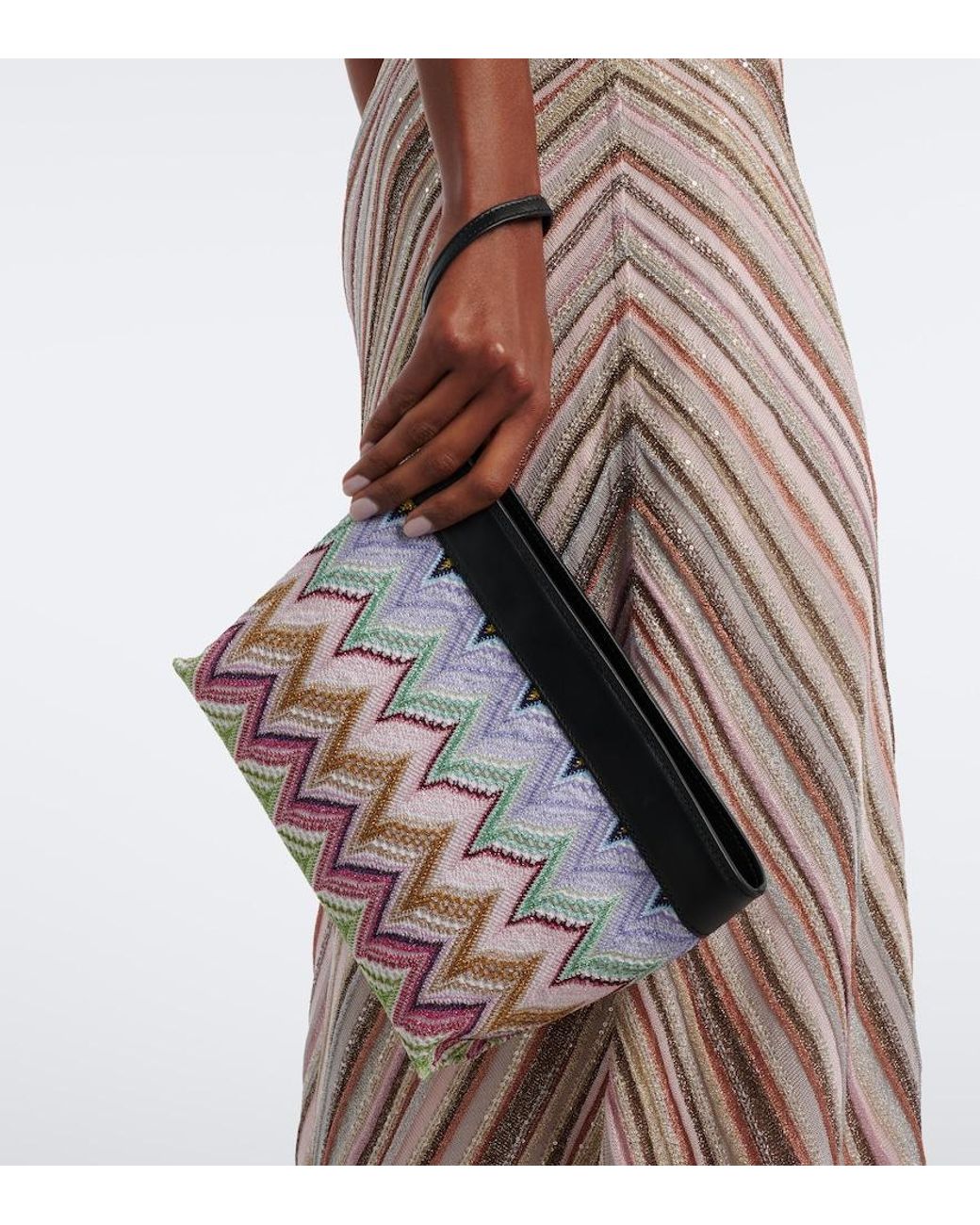Missoni Pink Zigzag Leather-Trimmed Lame Pouch