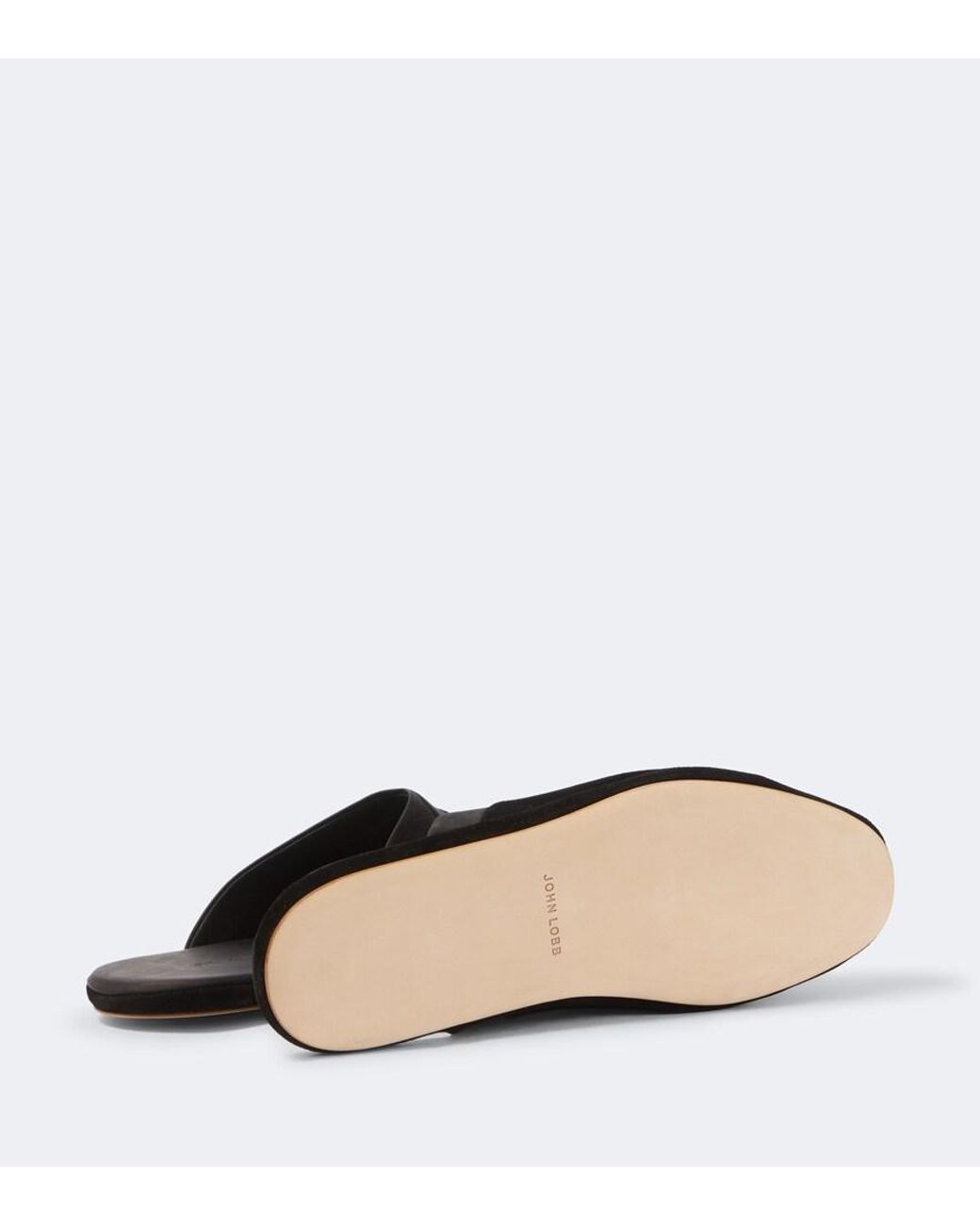 John Lobb Black Leather-Trimmed Suede Slippers for men