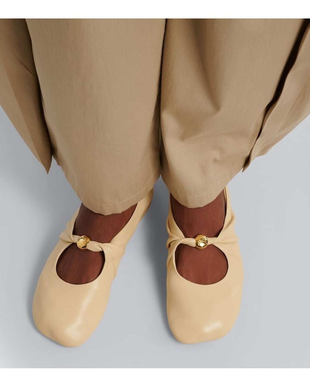 Loewe Natural Pebble Soft Leather Mary Jane Flats
