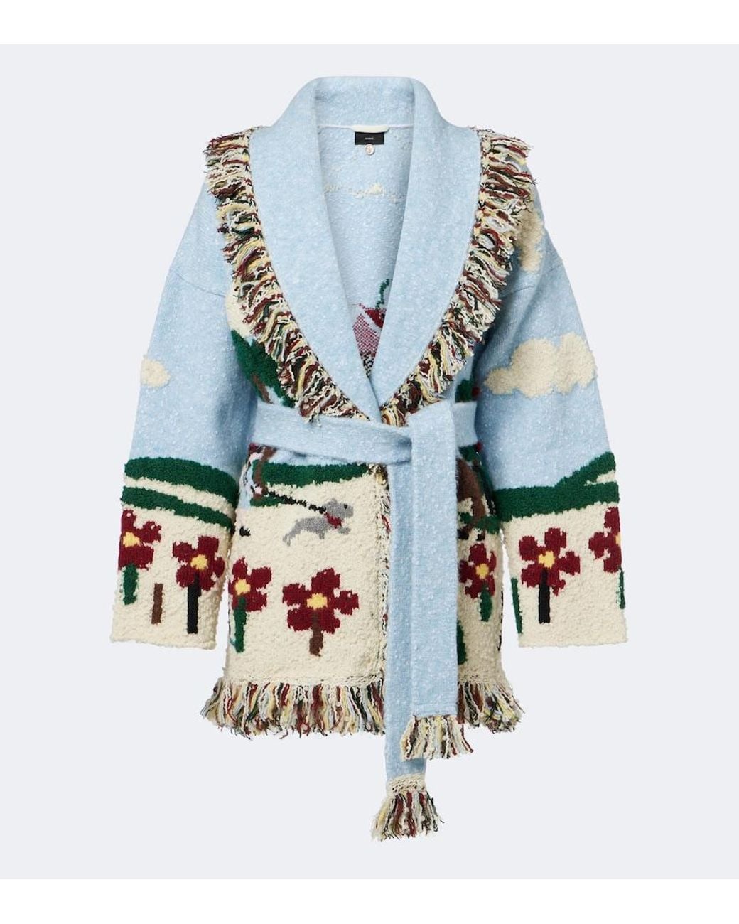 Alanui Blue Casa Intarsia Wool-Blend Cardigan