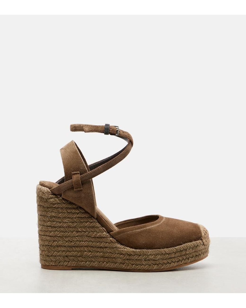 Brunello Cucinelli Brown Monili 80 Suede Espadrille Wedges