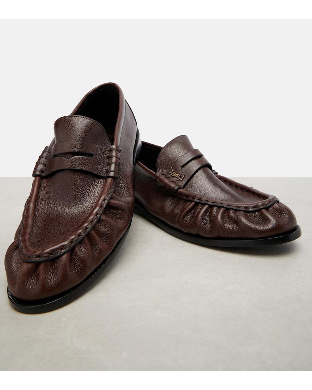 Saint Laurent Brown Le Loafer Leather Penny Loafers