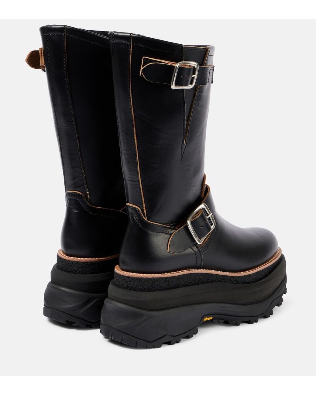 Sacai Black Leather Platform Biker Boots