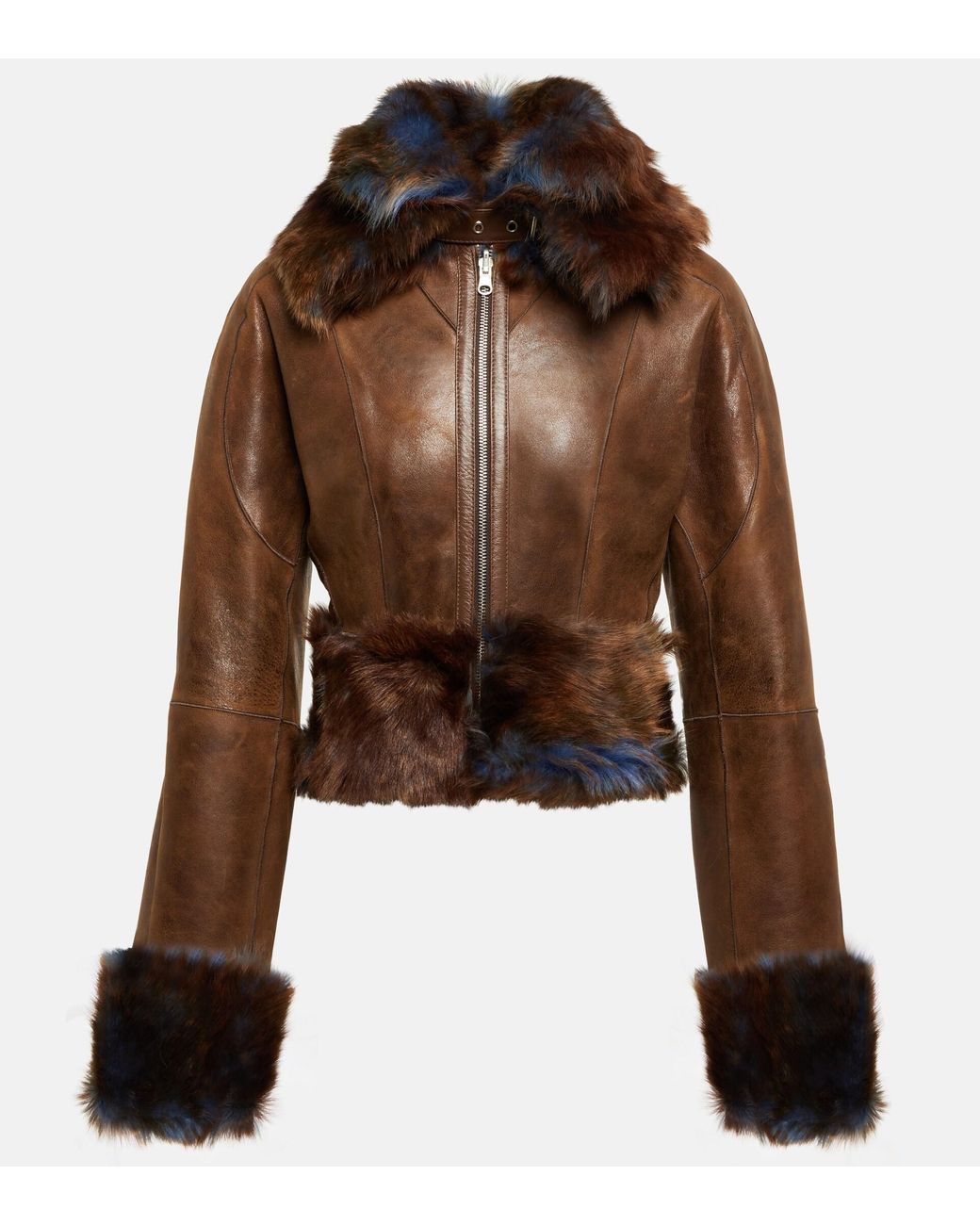 KNWLS Neo Joan Cropped Shearling trimmed Jacket in Brown Lyst