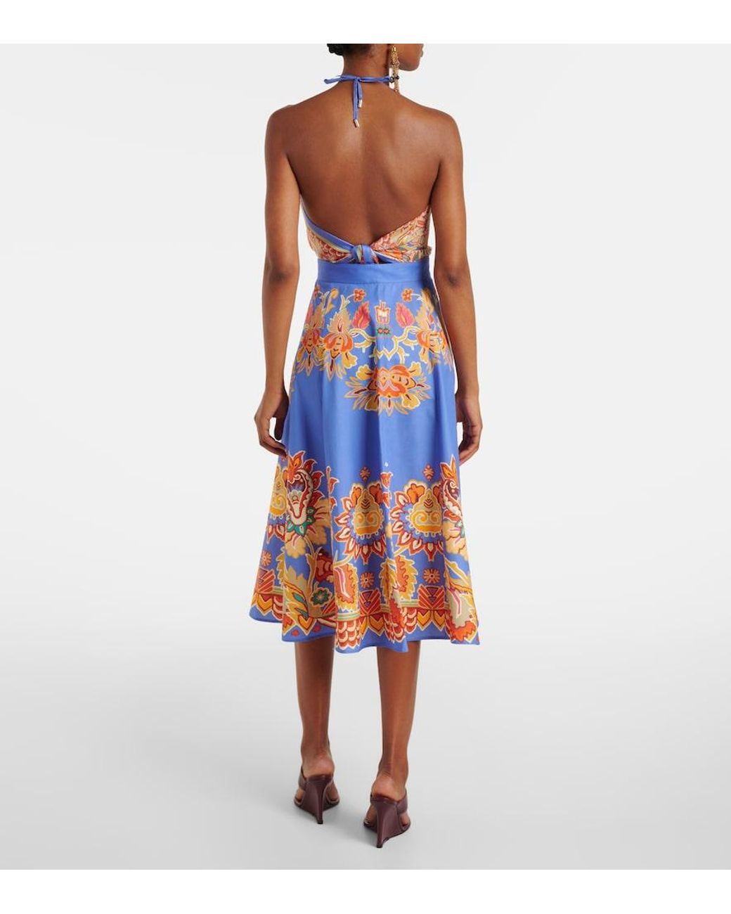 Etro Blue Printed Cotton Midi Skirt