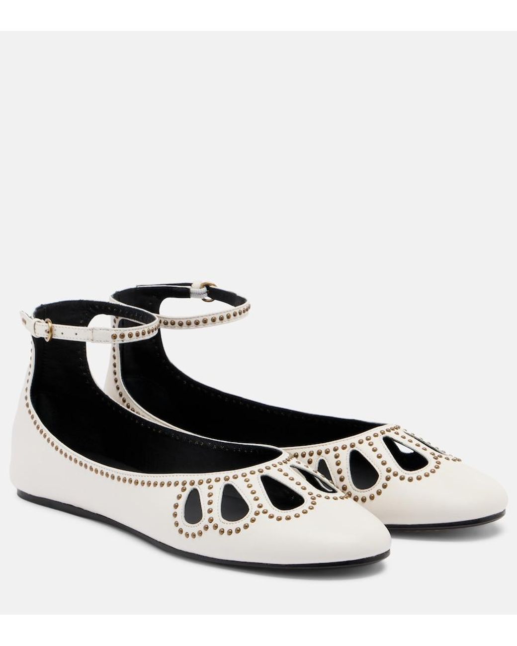 Isabel Marant White Bloris Studded Cutout Leather Ballet Flats