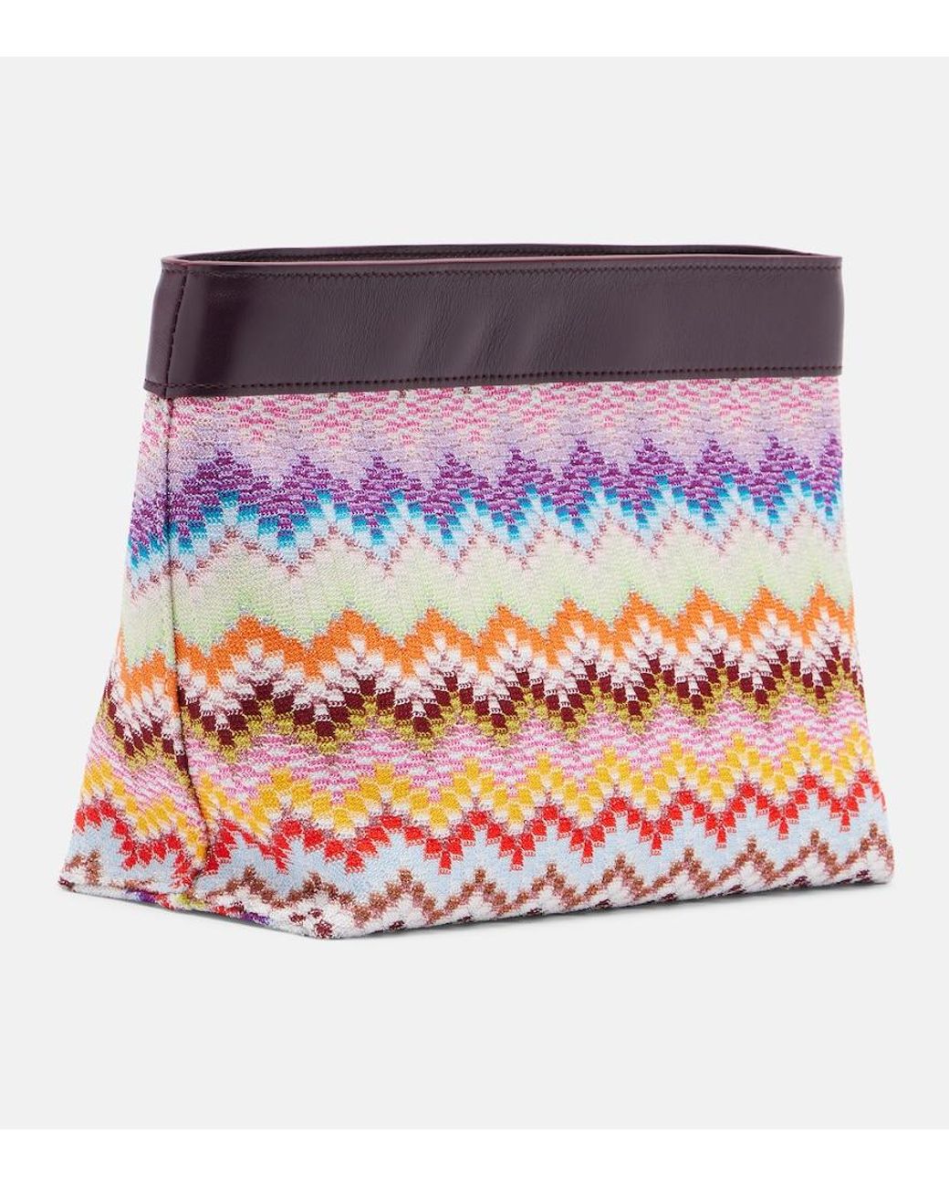 Missoni Blue Zigzag Large Leather-Trimmed Lame Clutch