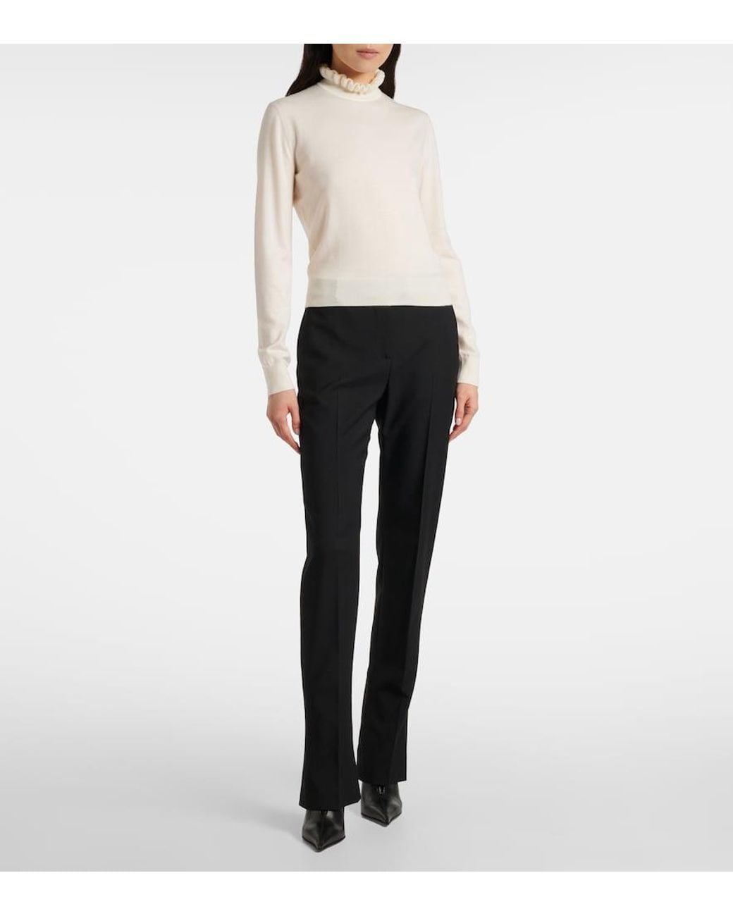 Alexander McQueen White Scalloped Wool-Blend Sweater