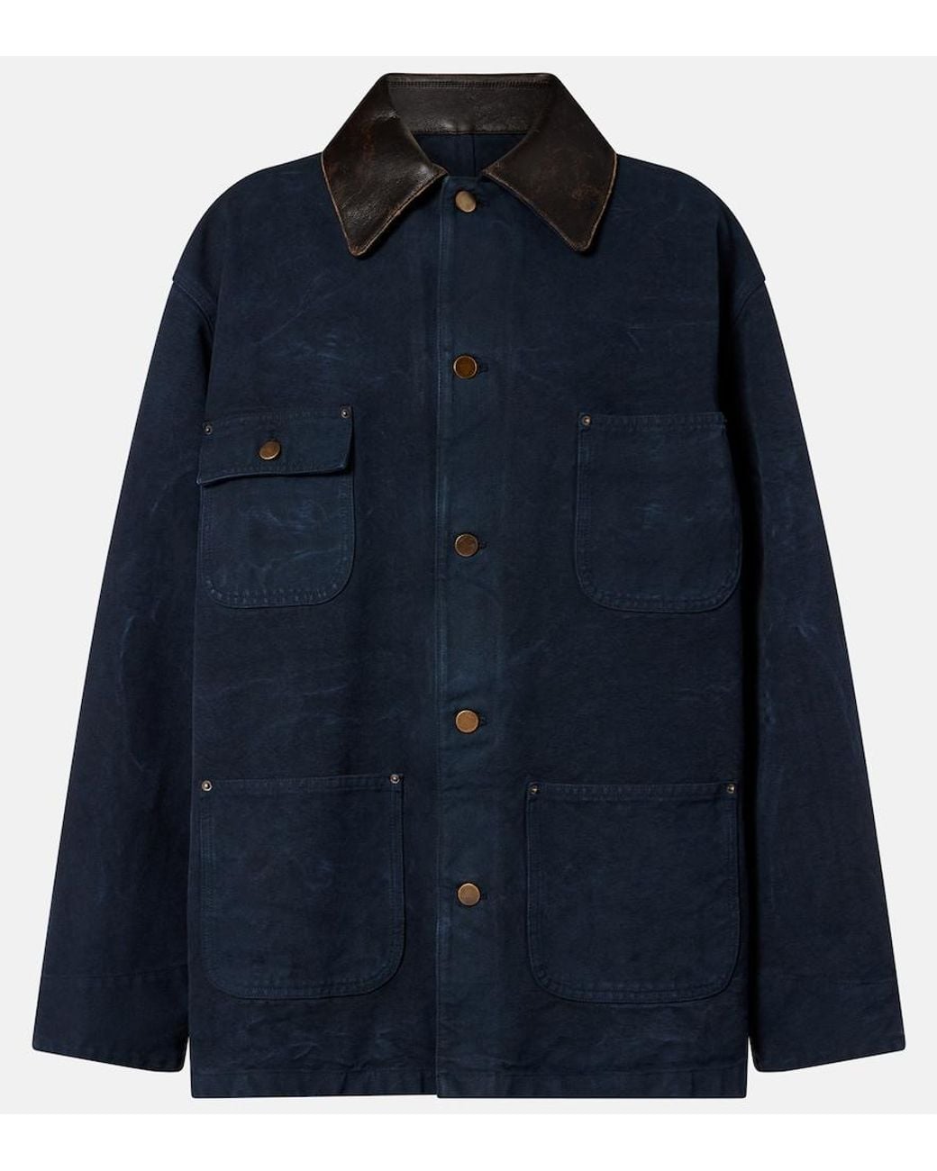 Prada Blue Oversized Cotton Leather-Trimmed Jacket