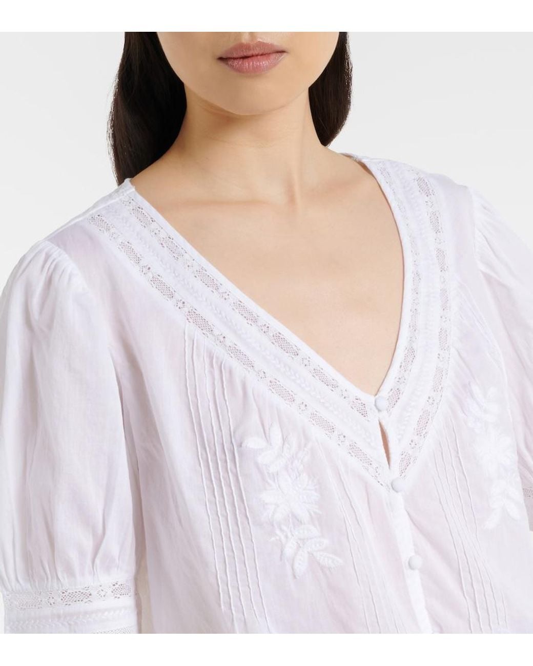 Velvet White Mavis Lace-Trimmed Cotton Blouse