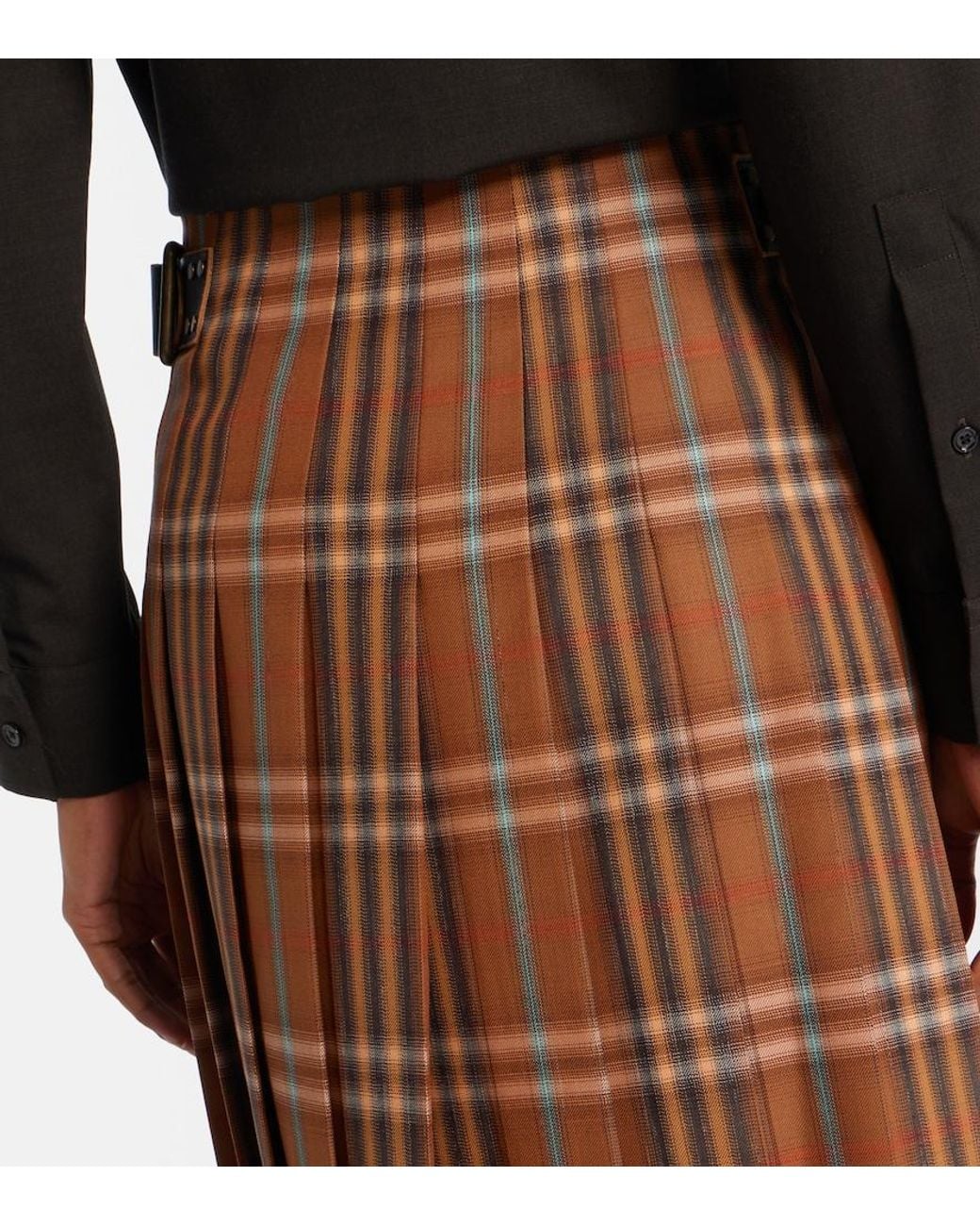 Burberry Brown Check Wool Midi Skirt