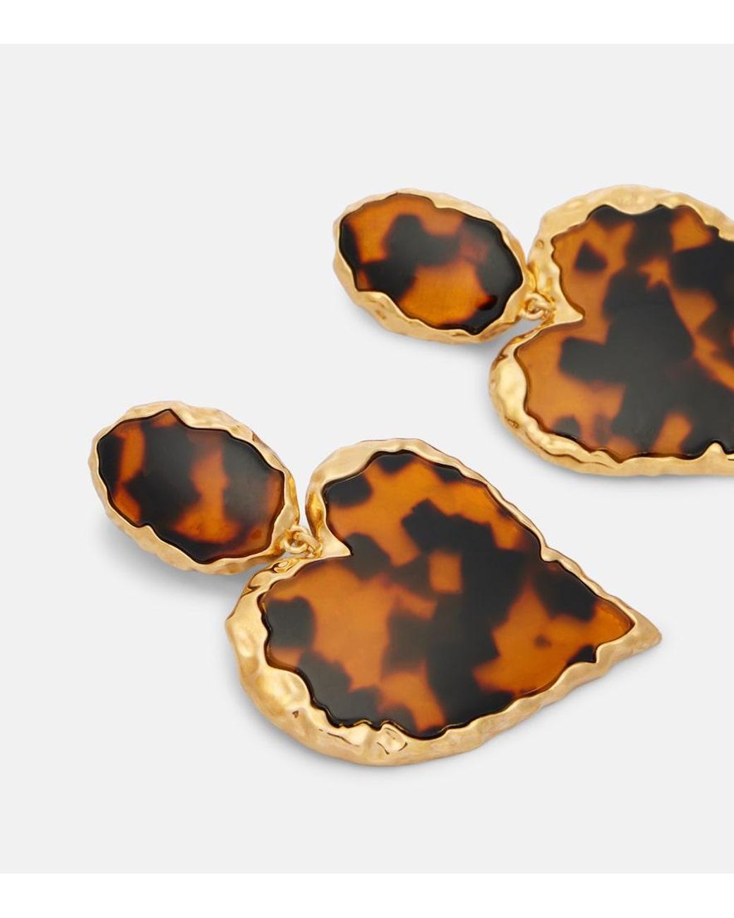 Oscar de la Renta Orange Heart Embellished Clip-On Earrings