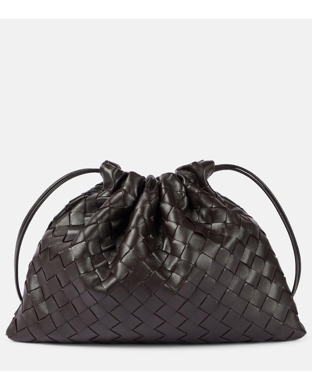 Bottega Veneta Drawstring Leather Clutch Shoulder Bag in Black | Lyst