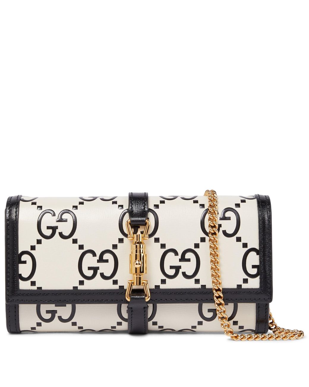 Gucci Jackie 1961 GG Leather Wallet On Chain in m.White Black/Black