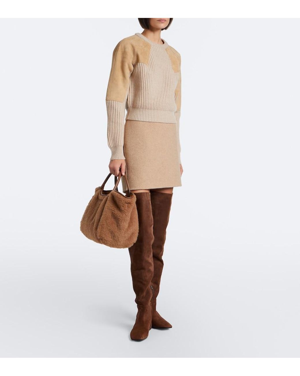 Max Mara Brown Medium Leather-Trimmed Teddy Tote Bag