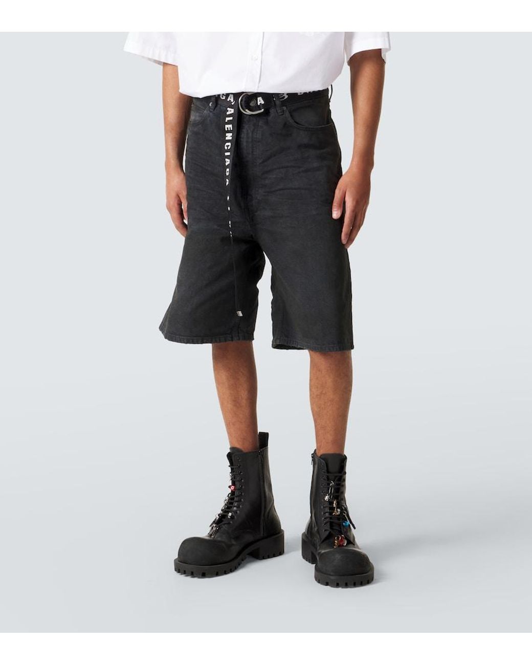 Balenciaga Black Unity Belted Denim Bermuda Shorts for men