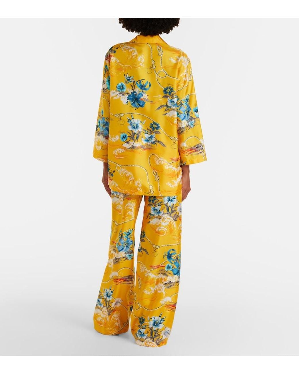Gucci Yellow Floral Silk Twill Wide-Leg Pants