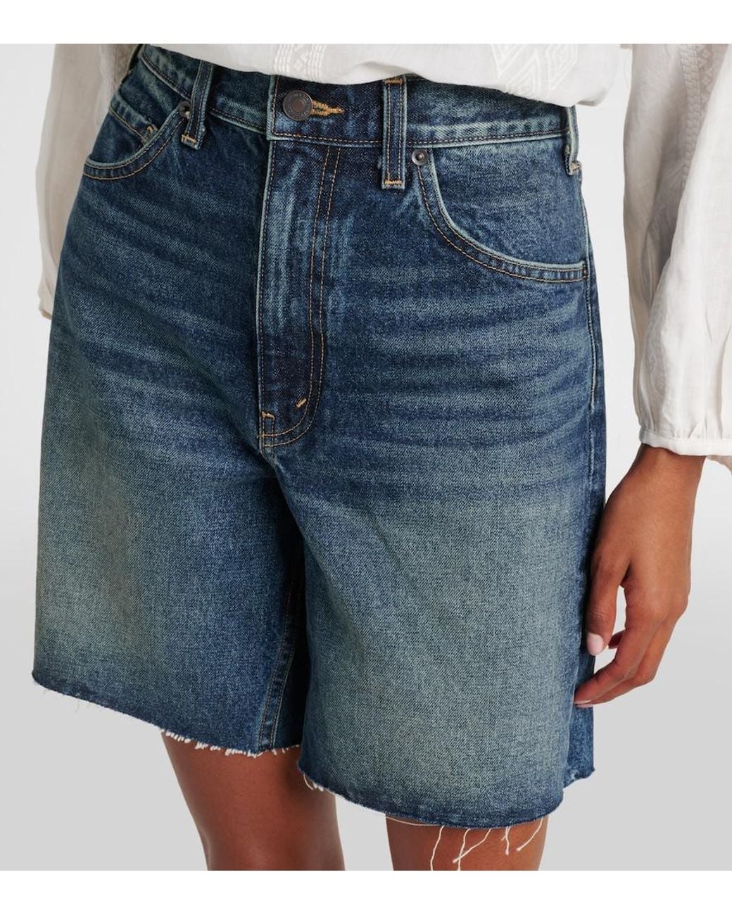 Nili Lotan Blue Russel Mid-Rise Denim Shorts
