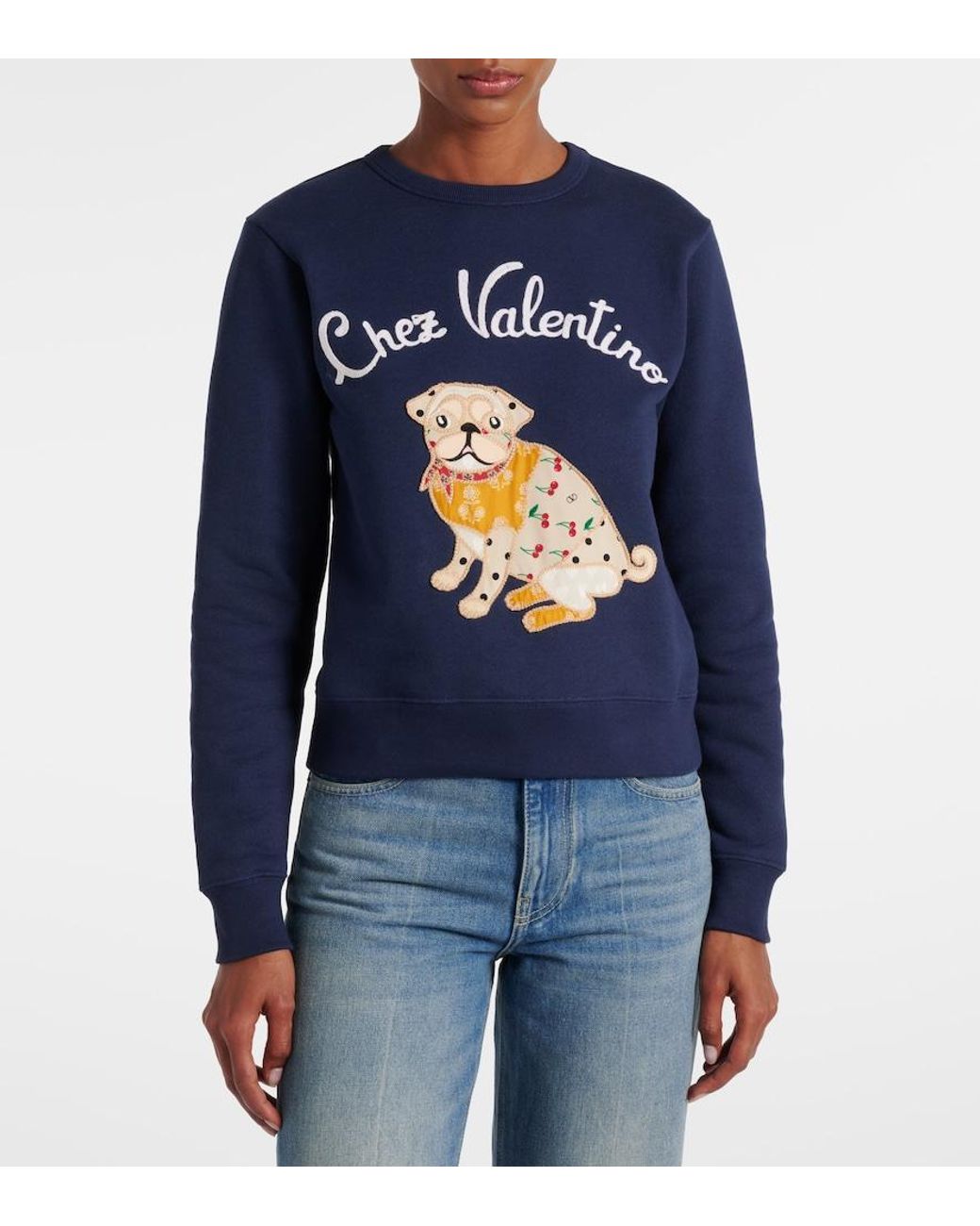 Valentino Garavani Blue Embroidered Cotton Jersey Sweatshirt