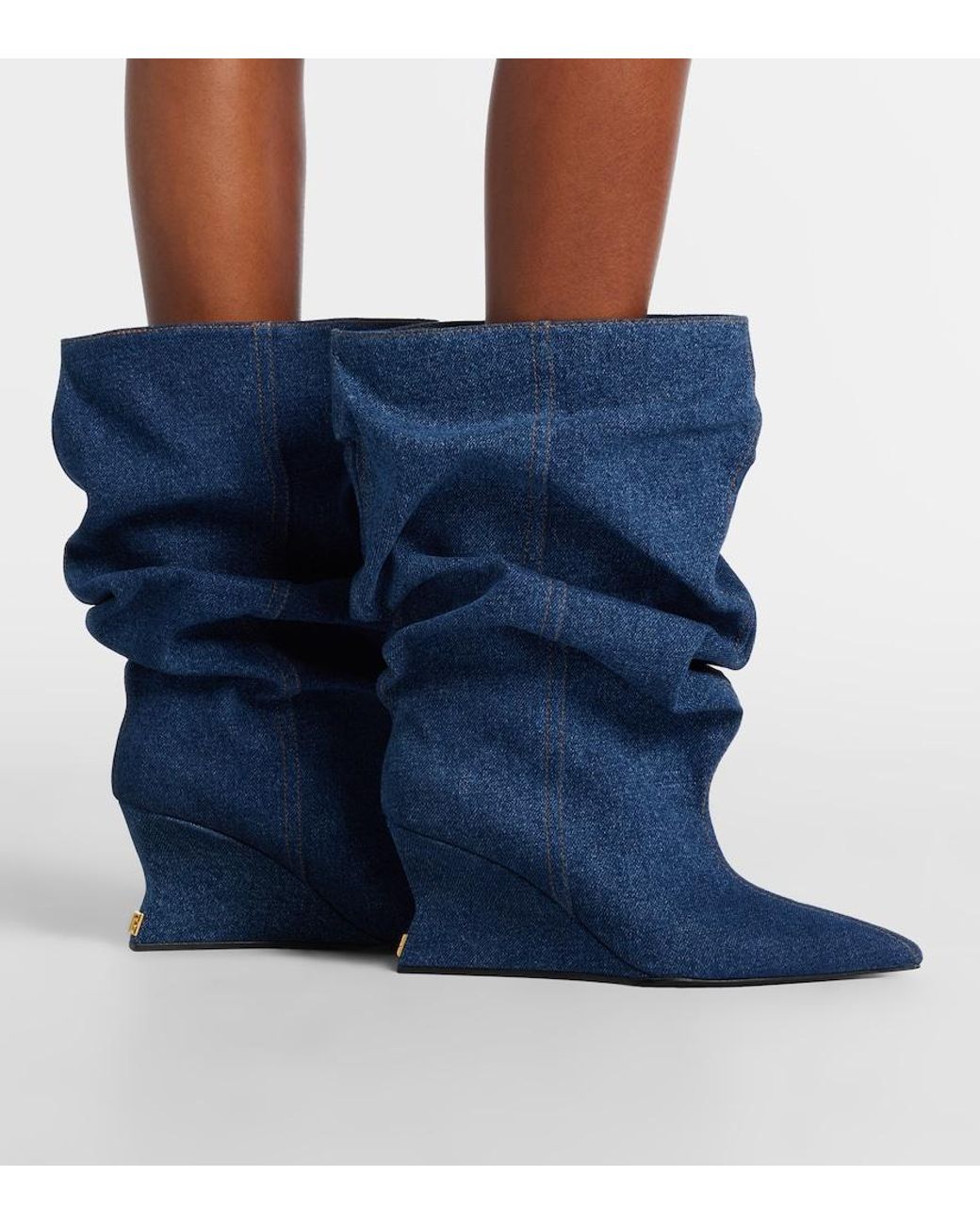 Balmain Blue Denim Ankle Boots