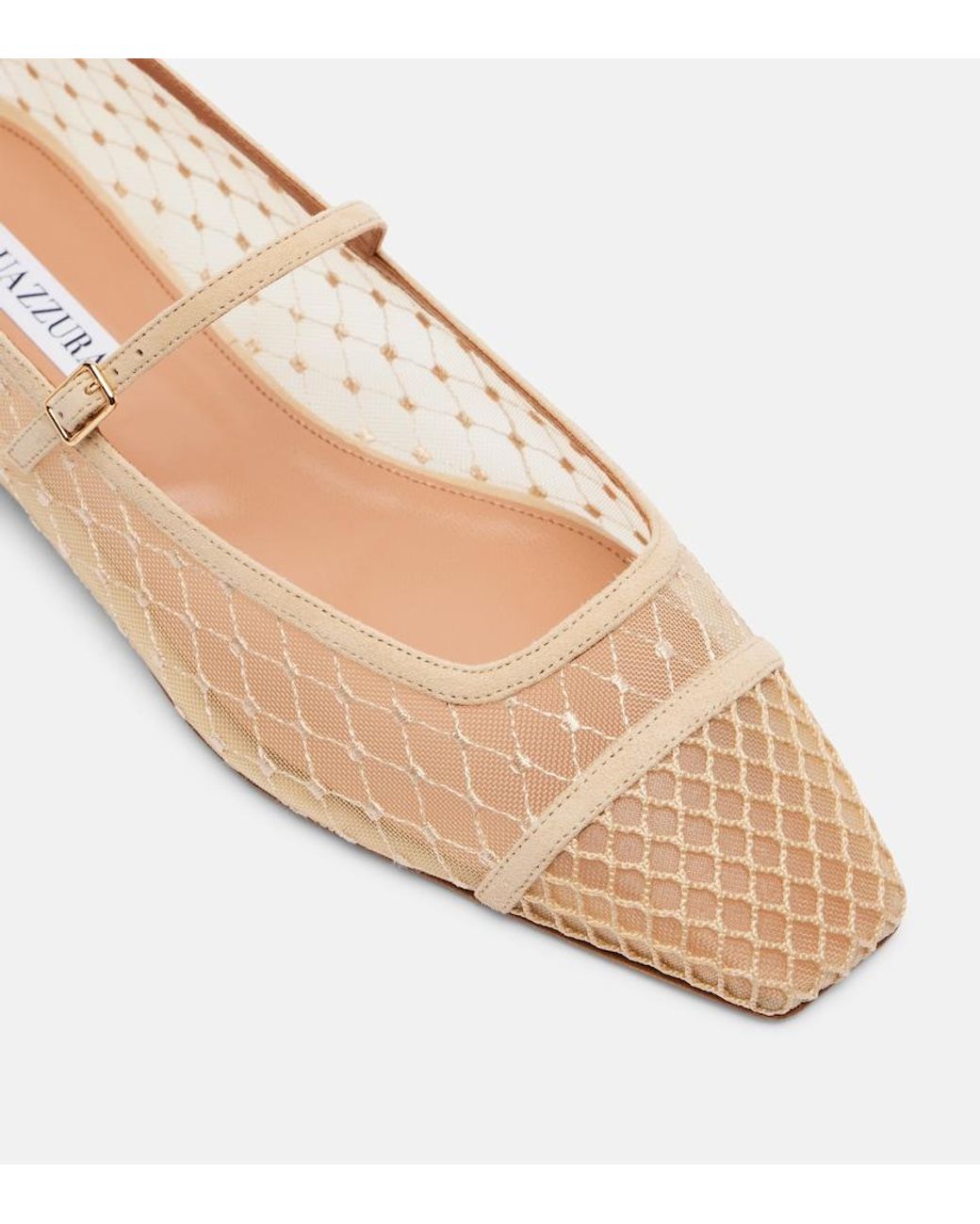 Aquazzura Natural Juliette Suede-Trimmed Mary Jane Flats
