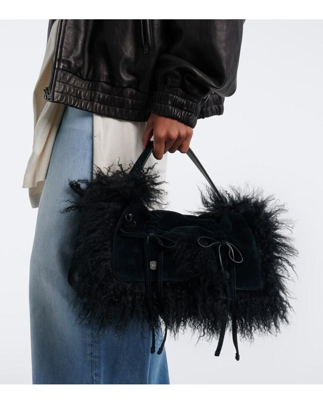 Acne Black Multipocket Suede Shoulder Bag