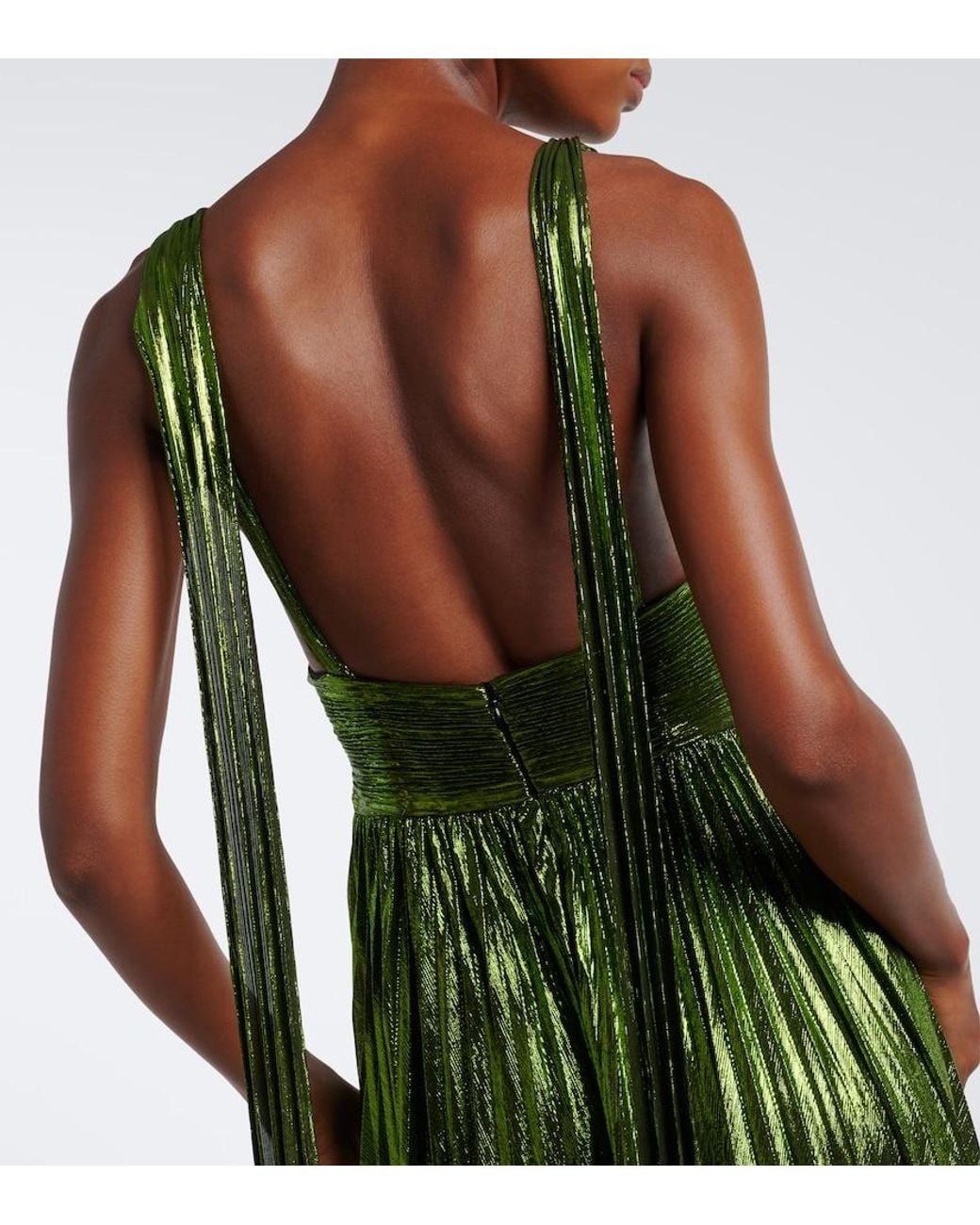 retroféte Green Perindo Plisse Lame Gown