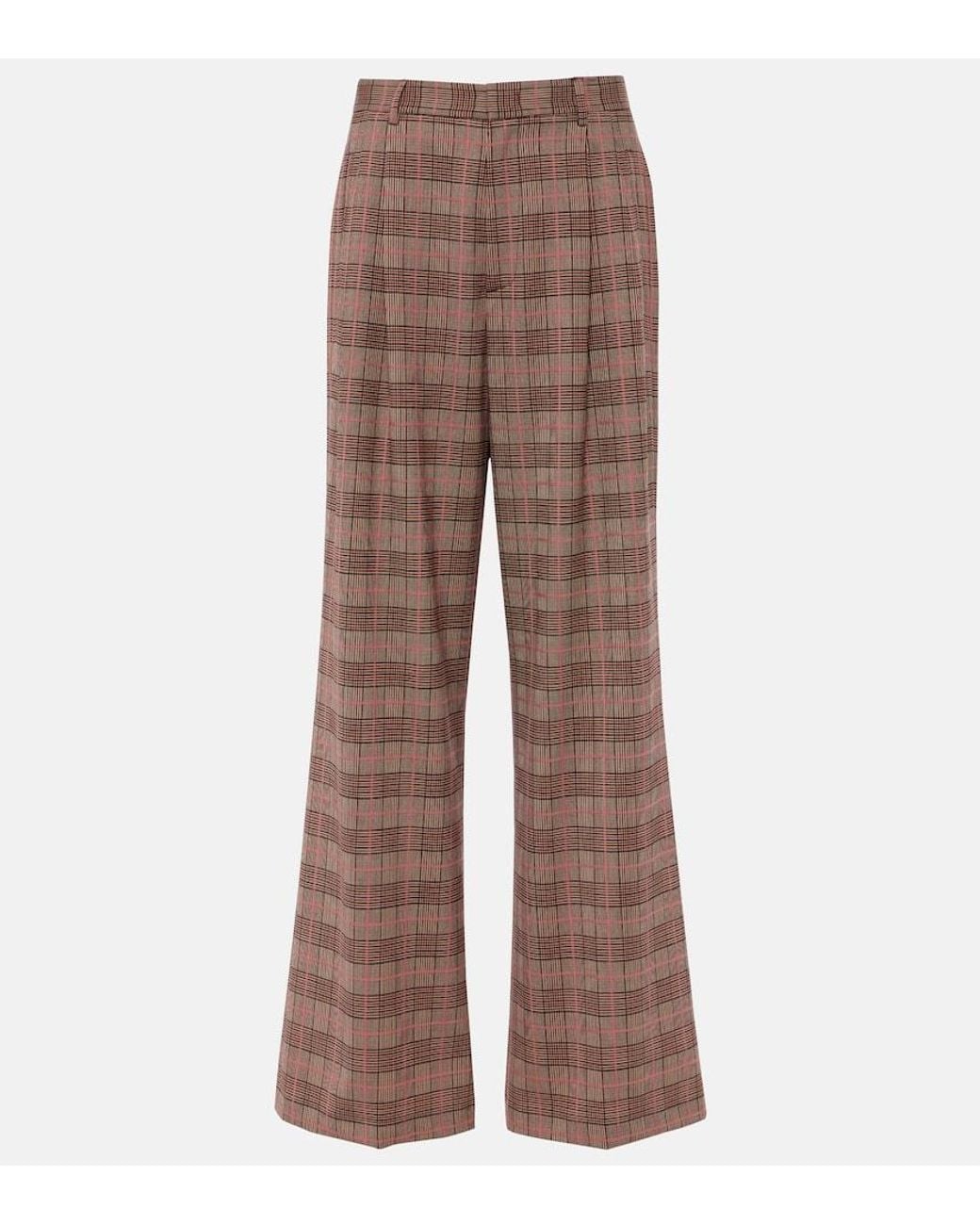 Etro Brown Checked High-Rise Wide-Leg Pants