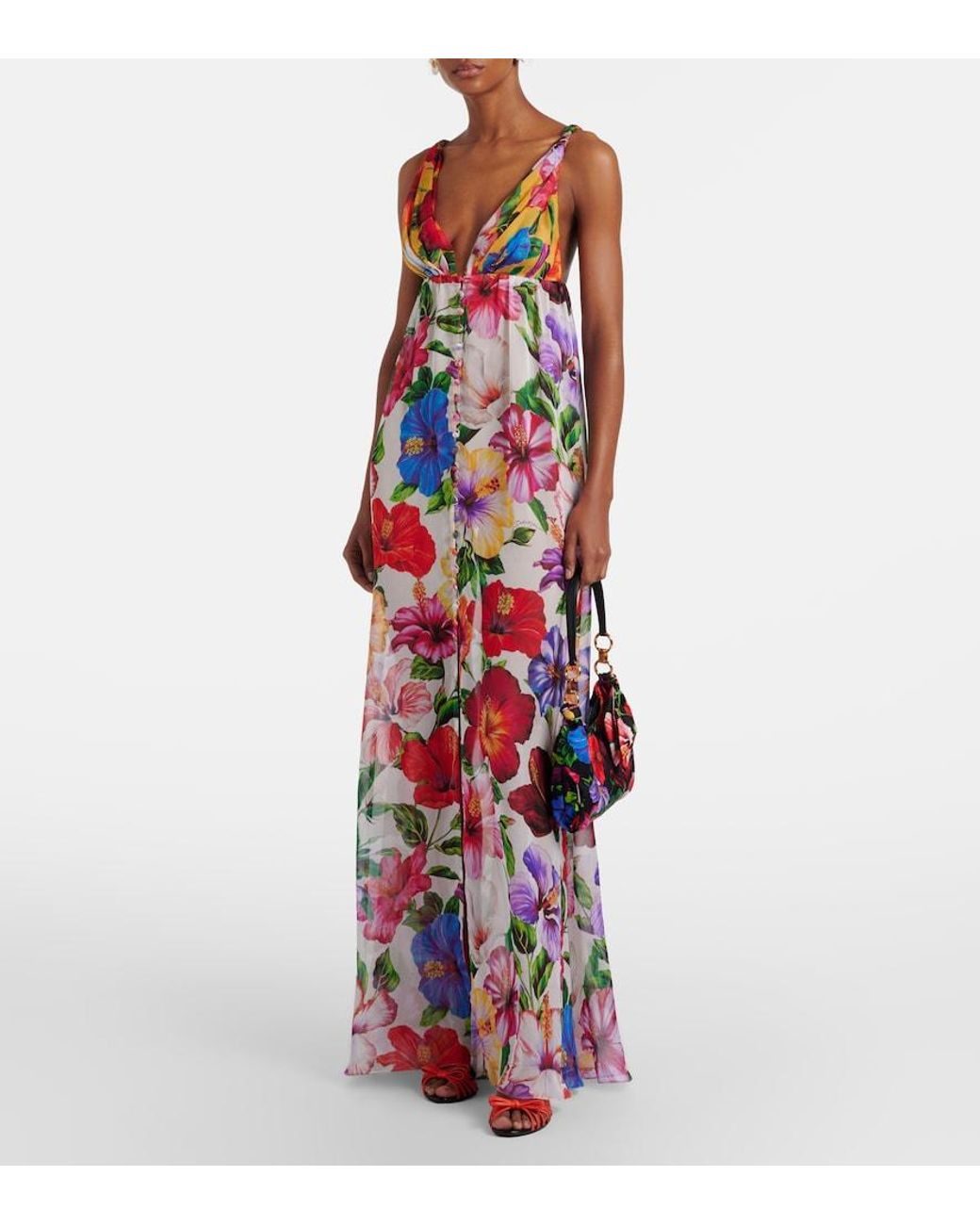 Dolce & Gabbana Red Small Floral Satin Shoulder Bag