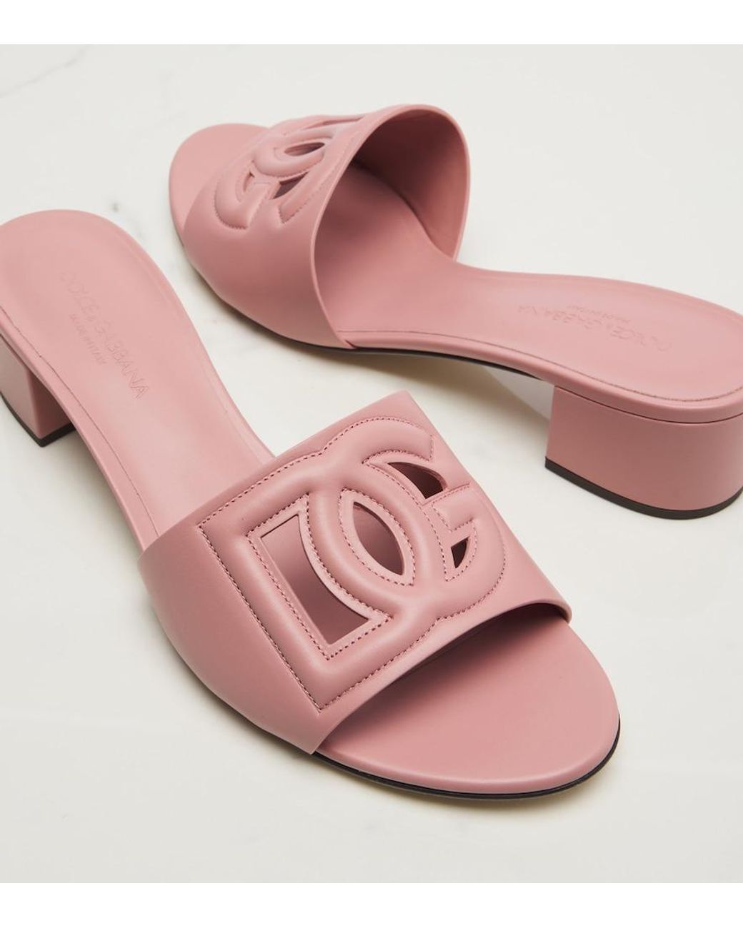 Dolce & Gabbana Pink Dg Leather Mules