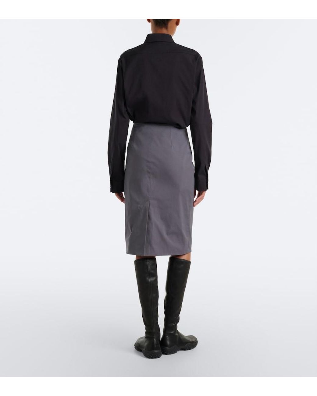 Miu Miu Gray Cotton-Blend Poplin Pencil Skirt