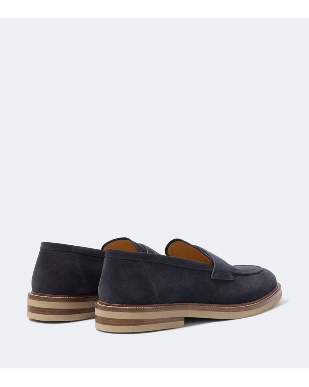 Brunello Cucinelli Blue Suede Penny Loafers for men