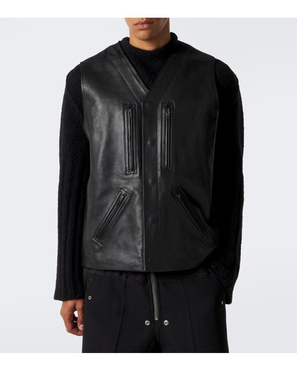 Rick Owens Black Mac Convertible Leather Jacket for men